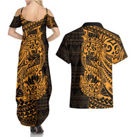 Gold Couple Dolphins Maori Polynesian Style Couples Matching Summer Maxi Dress and Hawaiian Shirt LT9 - Polynesian Pride