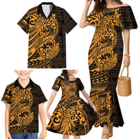 Gold Couple Dolphins Maori Polynesian Style Family Matching Mermaid Dress and Hawaiian Shirt LT9 - Polynesian Pride