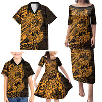 Gold Couple Dolphins Maori Polynesian Style Family Matching Puletasi and Hawaiian Shirt LT9 - Polynesian Pride