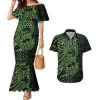 Green Couple Dolphins Maori Polynesian Style Couples Matching Mermaid Dress and Hawaiian Shirt LT9 Green - Polynesian Pride