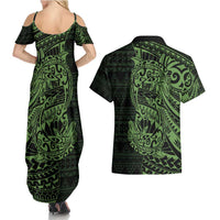 Green Couple Dolphins Maori Polynesian Style Couples Matching Summer Maxi Dress and Hawaiian Shirt LT9 - Polynesian Pride