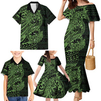 Green Couple Dolphins Maori Polynesian Style Family Matching Mermaid Dress and Hawaiian Shirt LT9 - Polynesian Pride