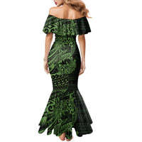 Green Couple Dolphins Maori Polynesian Style Family Matching Mermaid Dress and Hawaiian Shirt LT9 - Polynesian Pride