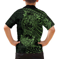 Green Couple Dolphins Maori Polynesian Style Family Matching Off Shoulder Short Dress and Hawaiian Shirt LT9 - Polynesian Pride