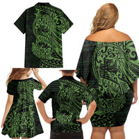 Green Couple Dolphins Maori Polynesian Style Family Matching Off Shoulder Short Dress and Hawaiian Shirt LT9 - Polynesian Pride