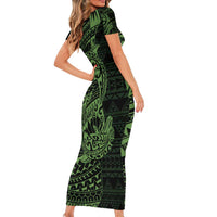 Green Couple Dolphins Maori Polynesian Style Family Matching Short Sleeve Bodycon Dress and Hawaiian Shirt LT9 - Polynesian Pride