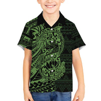 Green Couple Dolphins Maori Polynesian Style Family Matching Short Sleeve Bodycon Dress and Hawaiian Shirt LT9 Son's Shirt Green - Polynesian Pride