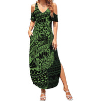 Green Couple Dolphins Maori Polynesian Style Family Matching Summer Maxi Dress and Hawaiian Shirt LT9 Mom's Dress Green - Polynesian Pride