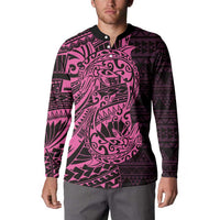 Pink Couple Dolphins Maori Polynesian Style Button Sweatshirt