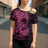 Pink Couple Dolphins Maori Polynesian Style Cross Shoulder Shirt - Polynesian Pride