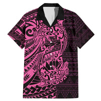 Pink Couple Dolphins Maori Polynesian Style Family Matching Mermaid Dress and Hawaiian Shirt LT9 Dad's Shirt - Short Sleeve Pink - Polynesian Pride