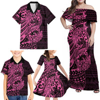 Pink Couple Dolphins Maori Polynesian Style Family Matching Off Shoulder Maxi Dress and Hawaiian Shirt LT9 - Polynesian Pride