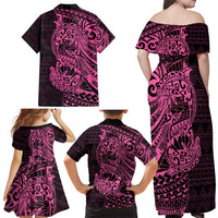 Pink Couple Dolphins Maori Polynesian Style Family Matching Off Shoulder Maxi Dress and Hawaiian Shirt LT9 - Polynesian Pride