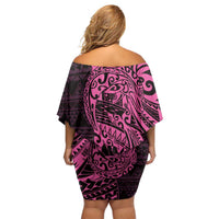 Pink Couple Dolphins Maori Polynesian Style Family Matching Off Shoulder Short Dress and Hawaiian Shirt LT9 - Polynesian Pride