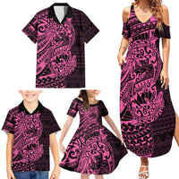 Pink Couple Dolphins Maori Polynesian Style Family Matching Summer Maxi Dress and Hawaiian Shirt LT9 - Polynesian Pride