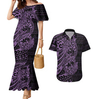 Purple Couple Dolphins Maori Polynesian Style Couples Matching Mermaid Dress and Hawaiian Shirt LT9 Purple - Polynesian Pride