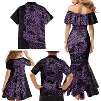 Purple Couple Dolphins Maori Polynesian Style Family Matching Mermaid Dress and Hawaiian Shirt LT9 - Polynesian Pride