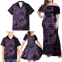 Purple Couple Dolphins Maori Polynesian Style Family Matching Off Shoulder Maxi Dress and Hawaiian Shirt LT9 - Polynesian Pride