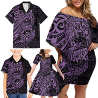 Purple Couple Dolphins Maori Polynesian Style Family Matching Off Shoulder Short Dress and Hawaiian Shirt LT9 - Polynesian Pride