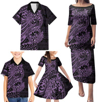 Purple Couple Dolphins Maori Polynesian Style Family Matching Puletasi and Hawaiian Shirt LT9 - Polynesian Pride