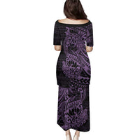 Purple Couple Dolphins Maori Polynesian Style Family Matching Puletasi and Hawaiian Shirt LT9 - Polynesian Pride