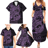 Purple Couple Dolphins Maori Polynesian Style Family Matching Summer Maxi Dress and Hawaiian Shirt LT9 - Polynesian Pride