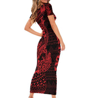 Red Couple Dolphins Maori Polynesian Style Family Matching Short Sleeve Bodycon Dress and Hawaiian Shirt LT9 - Polynesian Pride