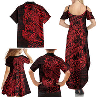 Red Couple Dolphins Maori Polynesian Style Family Matching Summer Maxi Dress and Hawaiian Shirt LT9 - Polynesian Pride