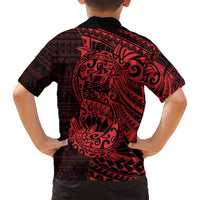 Red Couple Dolphins Maori Polynesian Style Family Matching Tank Maxi Dress and Hawaiian Shirt LT9 - Polynesian Pride