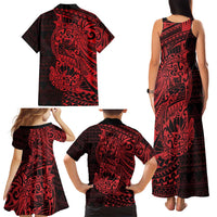 Red Couple Dolphins Maori Polynesian Style Family Matching Tank Maxi Dress and Hawaiian Shirt LT9 - Polynesian Pride