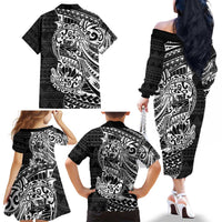 White Couple Dolphins Maori Polynesian Style Family Matching Off The Shoulder Long Sleeve Dress and Hawaiian Shirt LT9 - Polynesian Pride