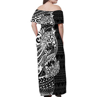 White Couple Dolphins Maori Polynesian Style Family Matching Off Shoulder Maxi Dress and Hawaiian Shirt LT9 - Polynesian Pride