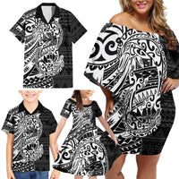 White Couple Dolphins Maori Polynesian Style Family Matching Off Shoulder Short Dress and Hawaiian Shirt LT9 - Polynesian Pride