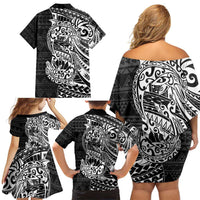 White Couple Dolphins Maori Polynesian Style Family Matching Off Shoulder Short Dress and Hawaiian Shirt LT9 - Polynesian Pride