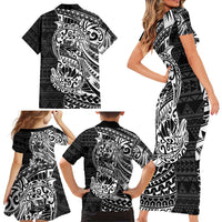 White Couple Dolphins Maori Polynesian Style Family Matching Short Sleeve Bodycon Dress and Hawaiian Shirt LT9 - Polynesian Pride