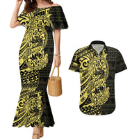 Yellow Couple Dolphins Maori Polynesian Style Couples Matching Mermaid Dress and Hawaiian Shirt LT9 Yellow - Polynesian Pride