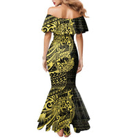 Yellow Couple Dolphins Maori Polynesian Style Family Matching Mermaid Dress and Hawaiian Shirt LT9 - Polynesian Pride