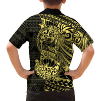 Yellow Couple Dolphins Maori Polynesian Style Family Matching Off The Shoulder Long Sleeve Dress and Hawaiian Shirt LT9 - Polynesian Pride