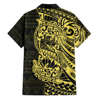 Yellow Couple Dolphins Maori Polynesian Style Family Matching Off The Shoulder Long Sleeve Dress and Hawaiian Shirt LT9 - Polynesian Pride