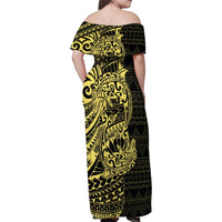 Yellow Couple Dolphins Maori Polynesian Style Family Matching Off Shoulder Maxi Dress and Hawaiian Shirt LT9 - Polynesian Pride