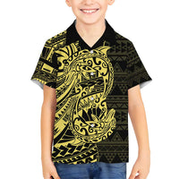 Yellow Couple Dolphins Maori Polynesian Style Family Matching Off Shoulder Maxi Dress and Hawaiian Shirt LT9 Son's Shirt Yellow - Polynesian Pride