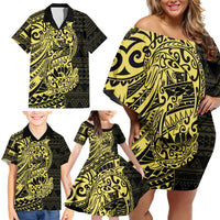 Yellow Couple Dolphins Maori Polynesian Style Family Matching Off Shoulder Short Dress and Hawaiian Shirt LT9 - Polynesian Pride