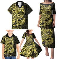 Yellow Couple Dolphins Maori Polynesian Style Family Matching Puletasi and Hawaiian Shirt LT9 - Polynesian Pride