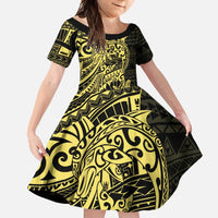 Yellow Couple Dolphins Maori Polynesian Style Family Matching Summer Maxi Dress and Hawaiian Shirt LT9 Daughter's Dress Yellow - Polynesian Pride