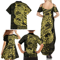 Yellow Couple Dolphins Maori Polynesian Style Family Matching Summer Maxi Dress and Hawaiian Shirt LT9 - Polynesian Pride