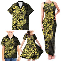 Yellow Couple Dolphins Maori Polynesian Style Family Matching Tank Maxi Dress and Hawaiian Shirt LT9 - Polynesian Pride