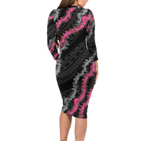 Guam Bougainvillea Lei Family Matching Long Sleeve Bodycon Dress and Hawaiian Shirt Chamorro Tribal Pattern LT9 - Polynesian Pride