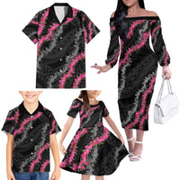 Guam Bougainvillea Lei Family Matching Off The Shoulder Long Sleeve Dress and Hawaiian Shirt Chamorro Tribal Pattern LT9 - Polynesian Pride
