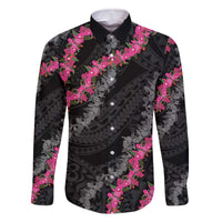 Guam Bougainvillea Lei Family Matching Off The Shoulder Long Sleeve Dress and Hawaiian Shirt Chamorro Tribal Pattern LT9 Dad's Shirt - Long Sleeve Black - Polynesian Pride