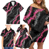 Guam Bougainvillea Lei Family Matching Off Shoulder Short Dress and Hawaiian Shirt Chamorro Tribal Pattern LT9 - Polynesian Pride
